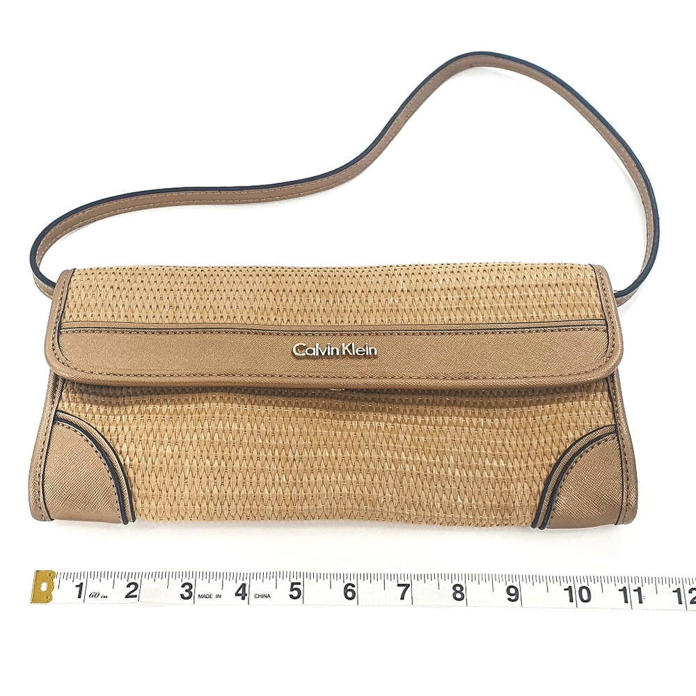 Rare Calvin Klein Gold Straw Flap Shoulder/Evening Bag